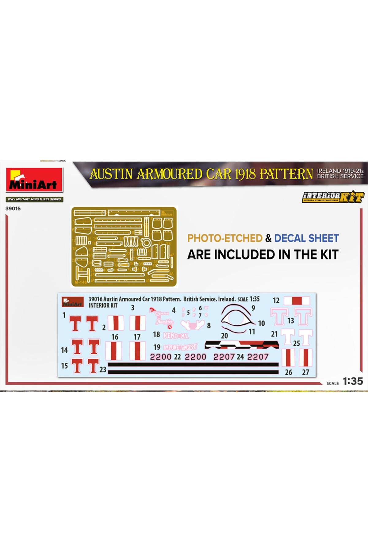 MiniArt Austin Zırhlı Araç 1918 deseni. İrlanda 1919-21. İngiliz Servis. Interior Kit
