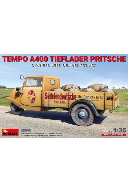 MiniArt 1:35 Tempo A400 Tieflader Pritsche 3 Tekerlekli Bira Teslim Kamyonu